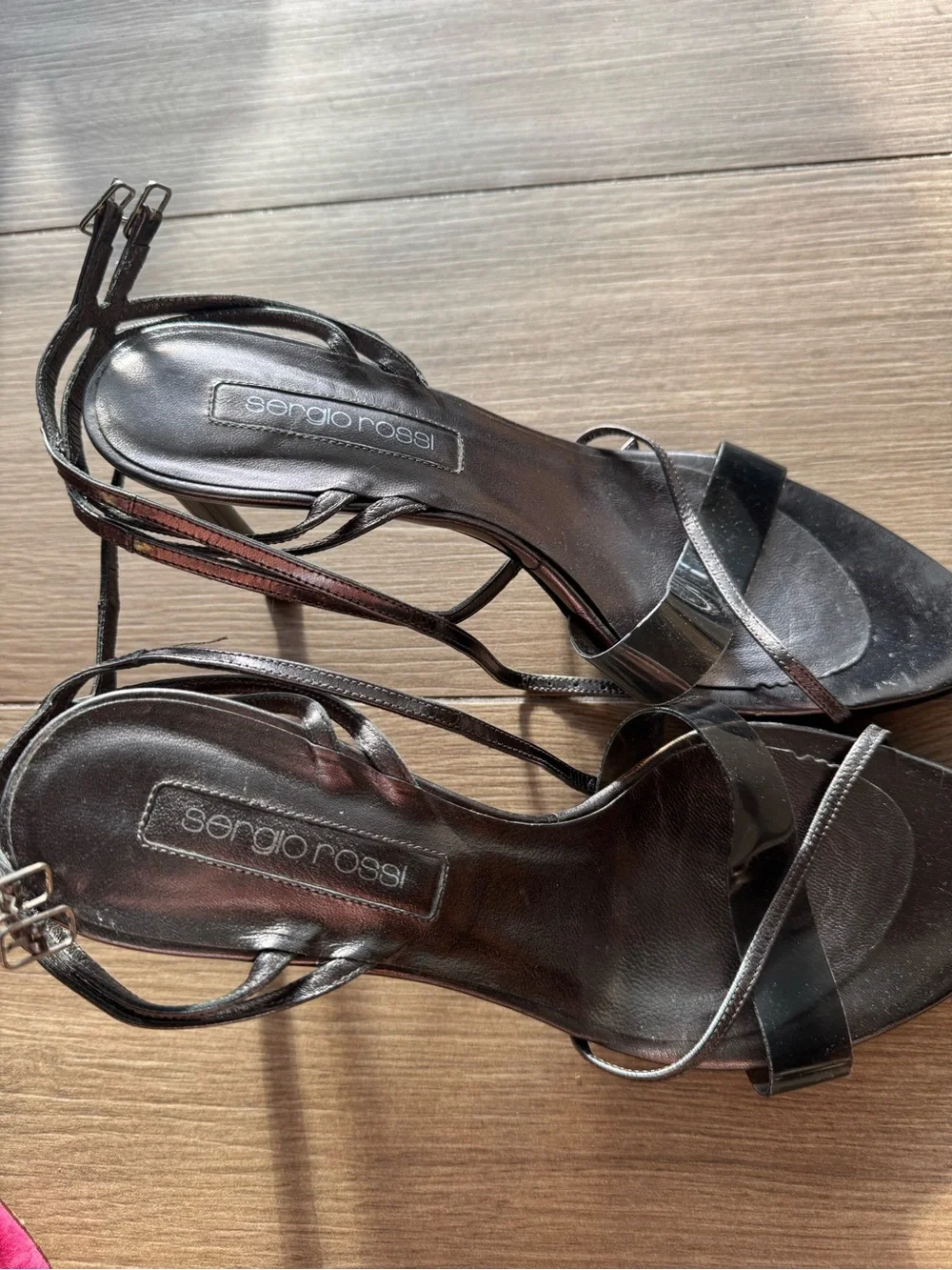 Sergio Rossi Black Patent Strappy High-Heel Sandals